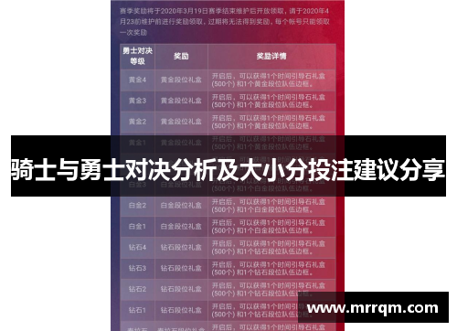 骑士与勇士对决分析及大小分投注建议分享